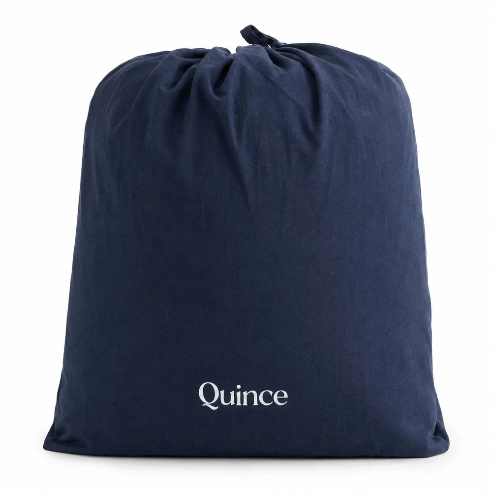 Quince Luxe Honeycomb Duvet Cover Set Queen Indigo Blue 100% Organic Cotton